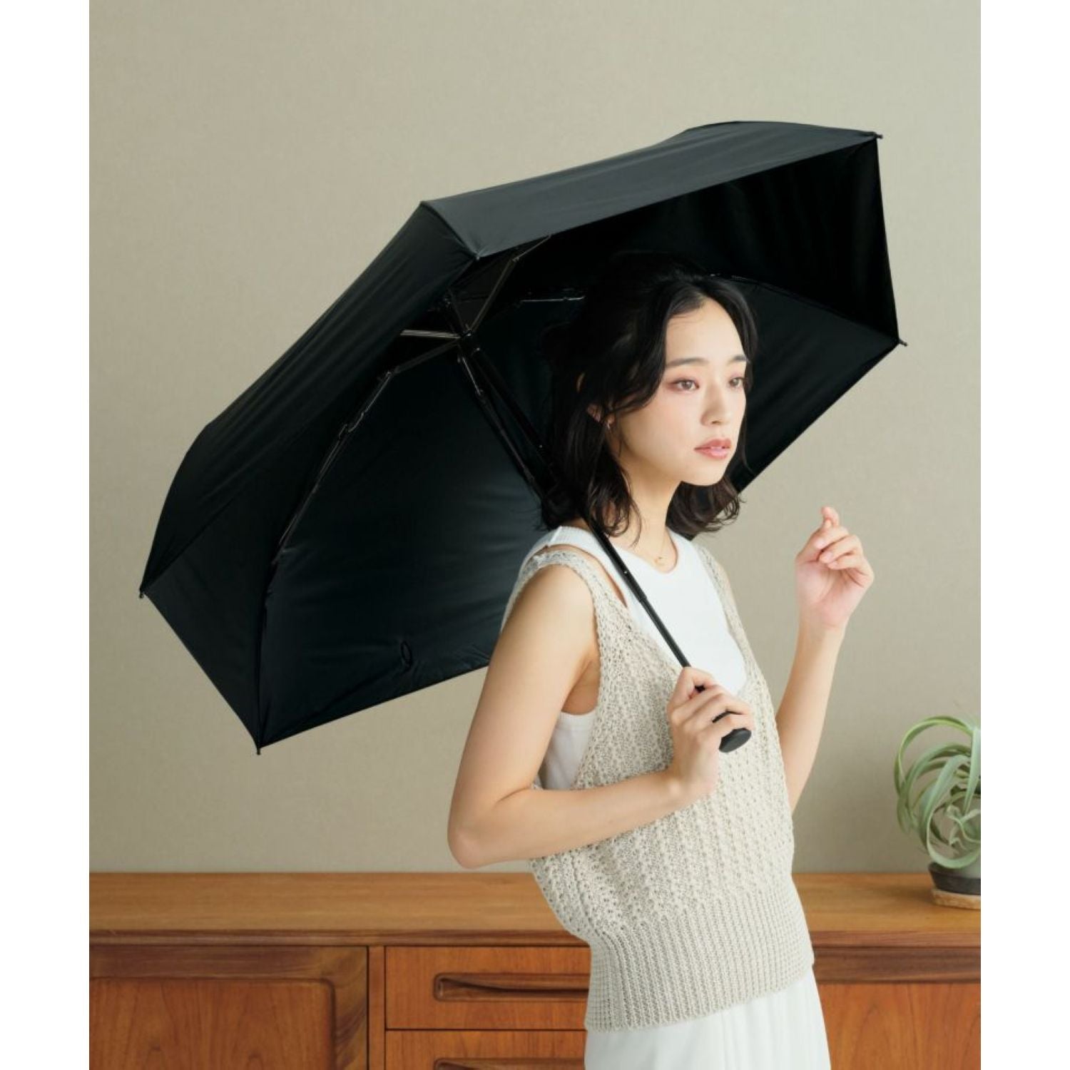 WPC Go-Koh Premium Black Wind Resistant UV Protection UPF 50+ Umbrella 55cm