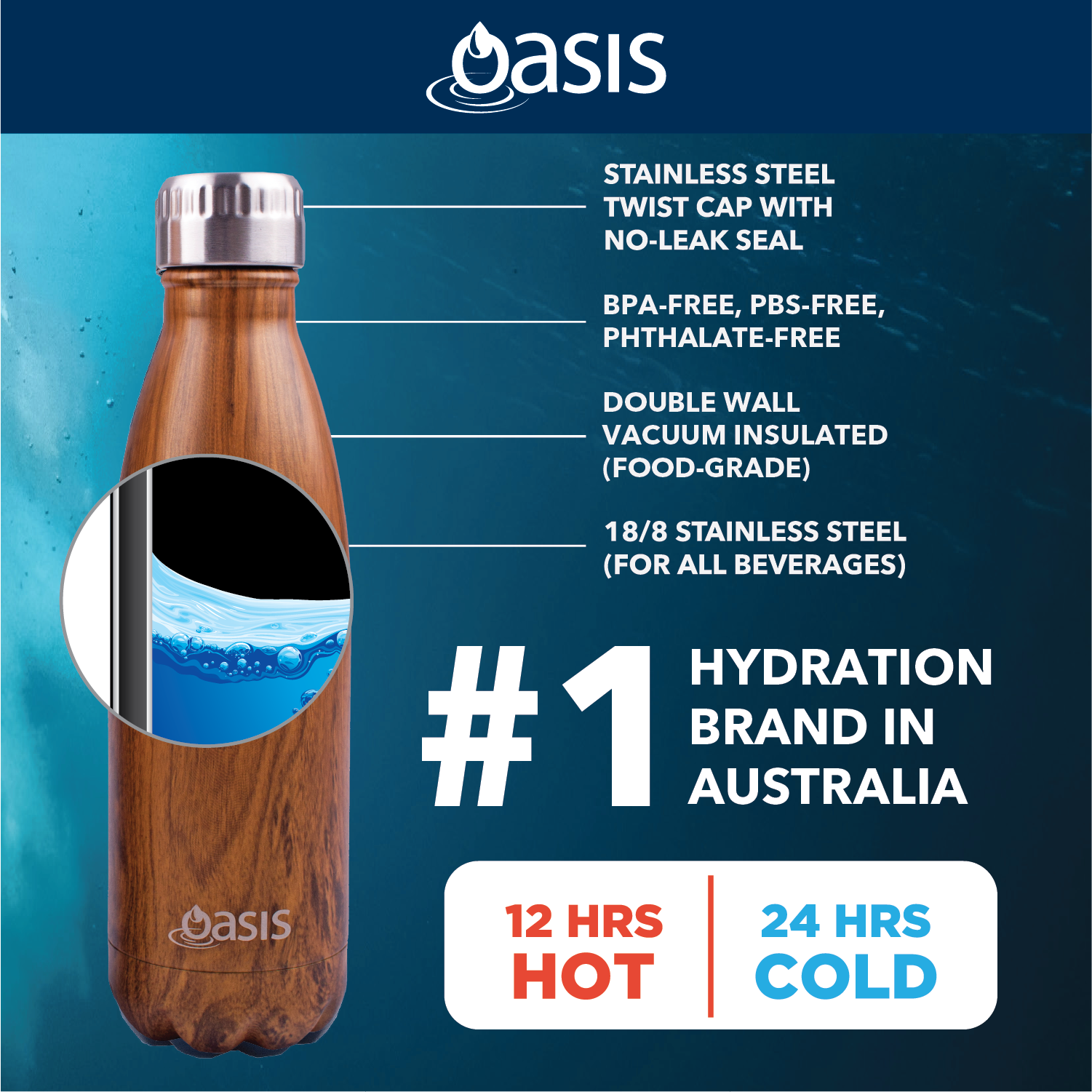 Oasis Lustre Stainless Steel Insulated Water Bottle 350ML | Bottle Accessories, Gifts & Lifestyle, Travel Accessories, Water Bottles | Oasis Bottles-2